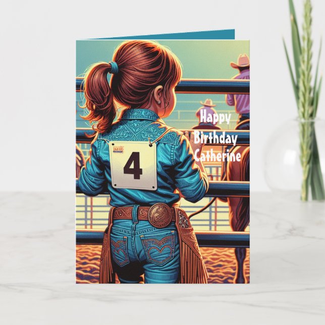 Western Little Cowgirl 4th Birthday Rodeo Custom Card (Front)