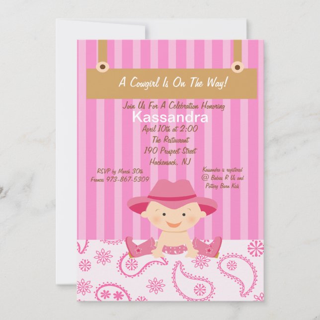 Western Little Cowgirl Baby Shower Invitation (Front)