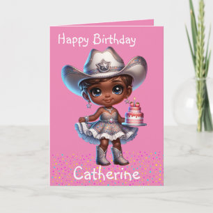 Western Little Cowgirl First Birthday Custom Card