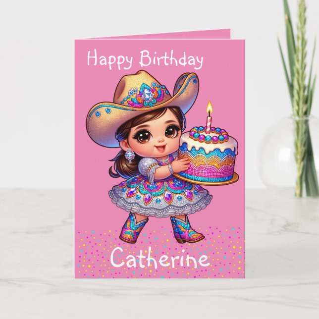 Western Little Cowgirl First Birthday Custom Card (Front)