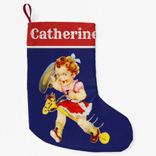 Western Little Cowgirl On Stick Horse Small Christmas Stocking