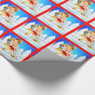 Western Little Cowgirl On Stick Horse Winter Scene Wrapping Paper