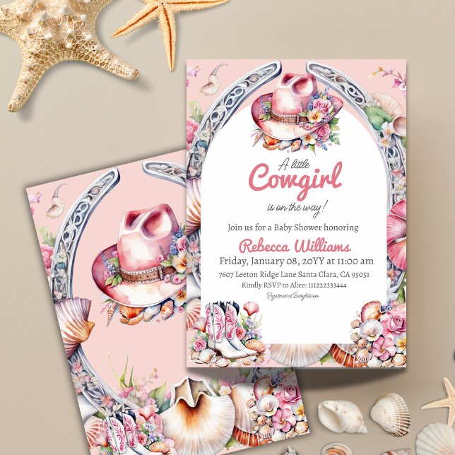 Western Little Cowgirl Pink Coastal Baby Shower Invitation (Creator Uploaded)