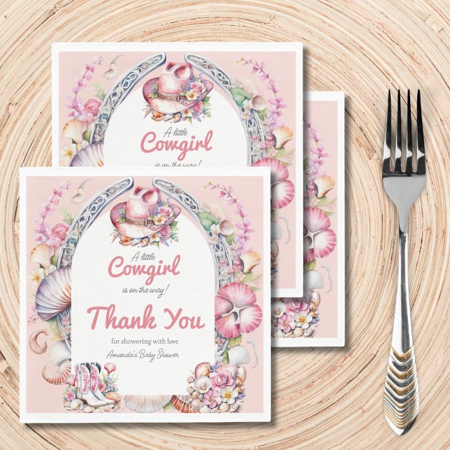 Western Little Cowgirl Pink Coastal Baby Shower Napkin (Creator Uploaded)