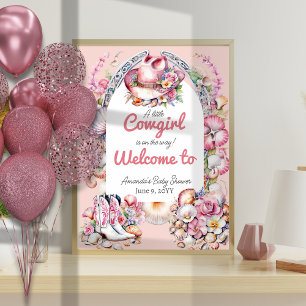 Western Little Cowgirl Pink Coastal Baby Shower Poster