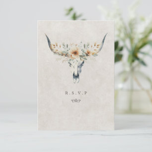 Western longhorn skull meal choices wedding RSVP Card