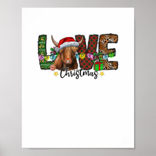 Western Love Christmas Scottish Cow Highland Cattl Poster
