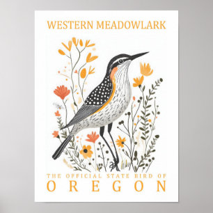 Western Meadowlark Bird of Oregon Travel Poster