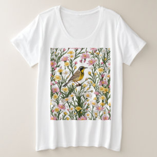 Western Meadowlark Surrounded By Bitterroot Flower Plus Size T-Shirt