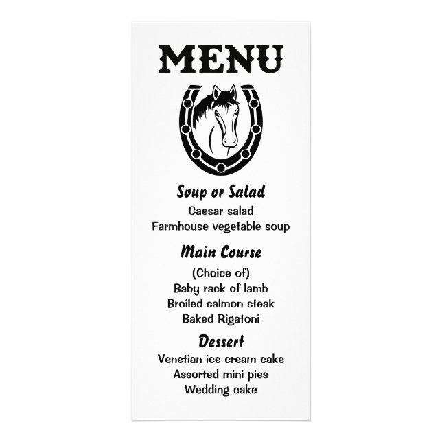Western Menu Horse Black Country Wedding (Front)