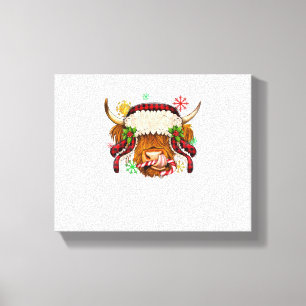 Western Merry Christmas Highland Cow Xmas Farm Ani Canvas Print