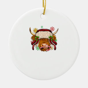 Western Merry Christmas Highland Cow Xmas Farm Ani Ceramic Tree Decoration