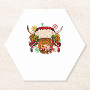 Western Merry Christmas Highland Cow Xmas Farm Ani Paper Coaster
