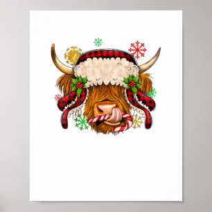 Western Merry Christmas Highland Cow Xmas Farm Ani Poster