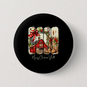 Western Merry Christmas Yall Barn Design  6 Cm Round Badge