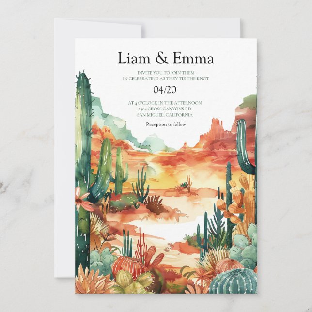Western Mexican Cactus Desert Wedding Invitation (Front)