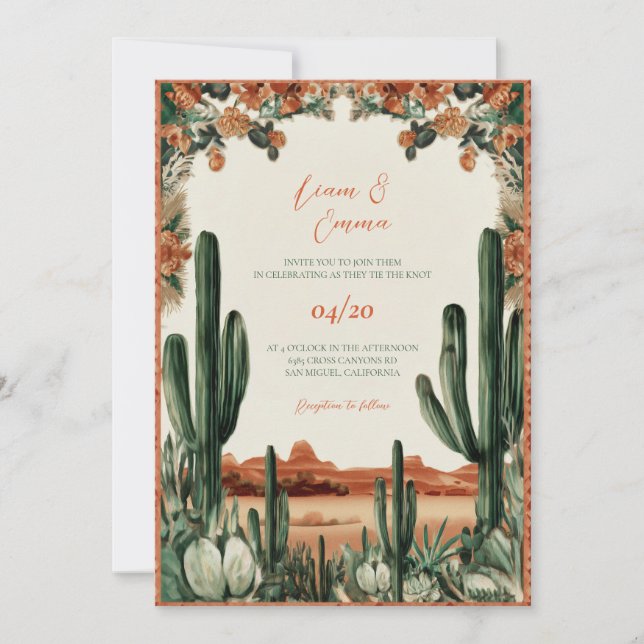 Western Mexican Cactus Desert Wedding Invitation (Front)