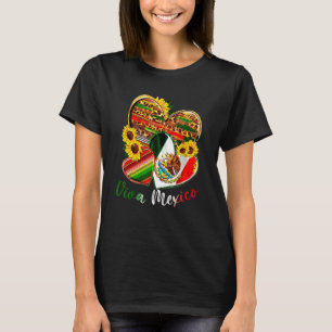 Western Mexico Heart Sunflowers Viva Mexico Flag L T-Shirt