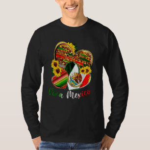 Western Mexico Heart Sunflowers Viva Mexico Flag L T-Shirt