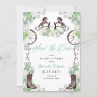 Western Mint Green Cacti Save The Date Quinceañera