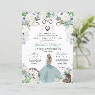 Western Mint Green Horse Charra Quinceañera Invitation