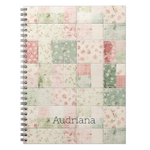 Western Mint Pink Floral Quilt Patterns Notebook