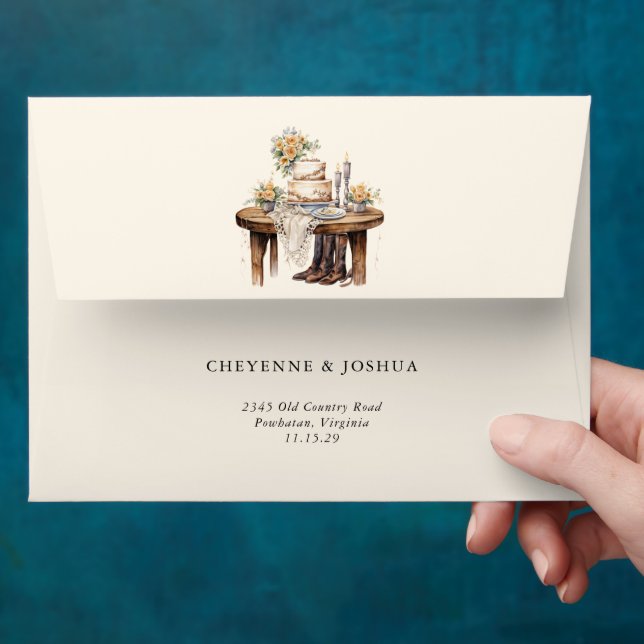 Western Modern Rustic Floral  Wedding Envelope  (Hand)