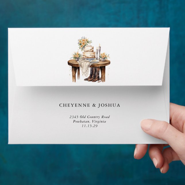 Western Modern Rustic Floral  Wedding Envelope  (Hand)