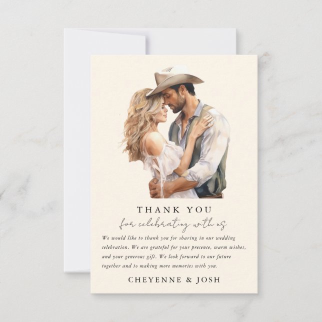 Western Modern Rustic Wedding Photo Thank You  (Front)