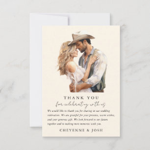 Western Modern Rustic Wedding Photo Thank You Card