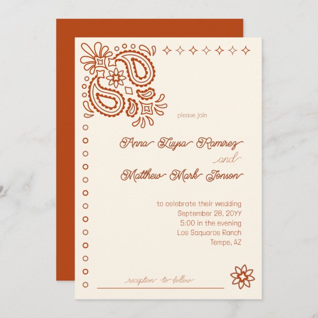 Western Modern Simple Rust and Ivory Wedding Invitation (Front/Back)
