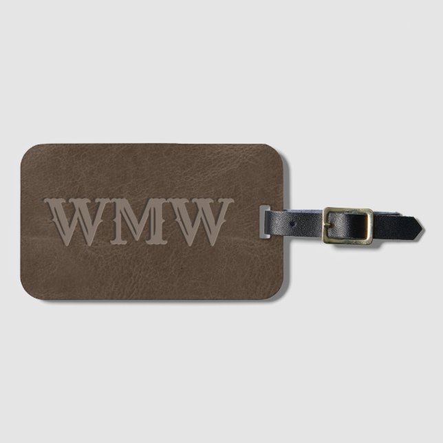 Western Monogram Brown Faux Leather Luggage Tag (Front Horizontal)