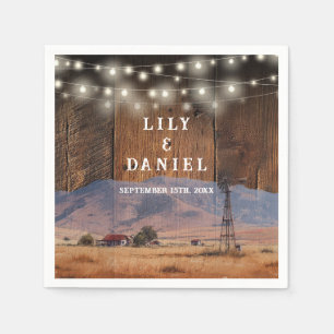 Western Mountain Ranch Barn Wood Wedding Napkin