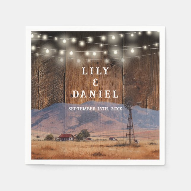 Western Mountain Ranch Barn Wood Wedding Napkin (Front)