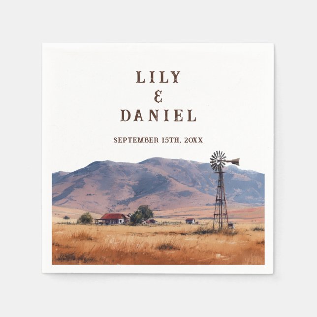 Western Mountain Ranch Wedding Napkin (Front)