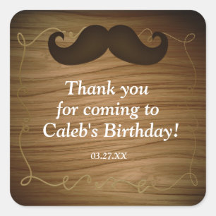 Western Moustache Wood Birthday Party Sticker Labe