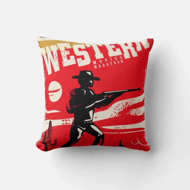 Western movies marathon retro poster design layout cushion (Front)