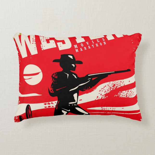Western movies marathon retro poster design layout decorative cushion (Front)