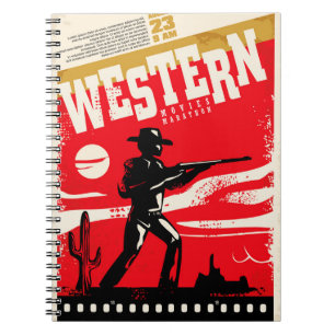 Western movies marathon retro poster design layout notebook