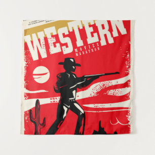 Western movies marathon retro poster design layout tapestry