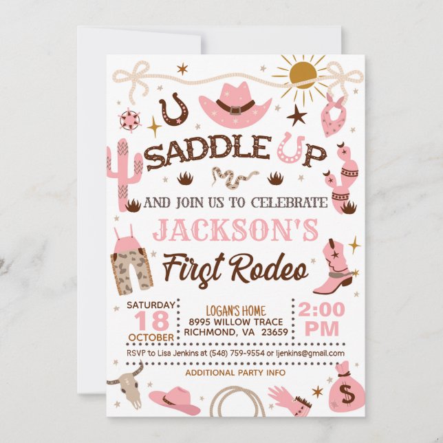 Western My First Rodeo Birthday Girl (Pink)  Invitation (Front)