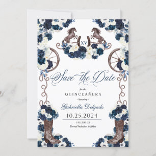 Western Navy Blue Charro Save The Date Quinceañera Invitation