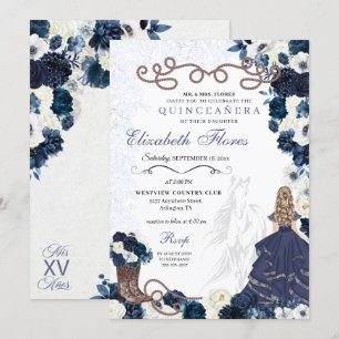 Western Navy Blue Princess Charra Quinceañera Invitation