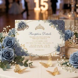 Western Navy Blue Rose Golden Country Quinceañera Enclosure Card