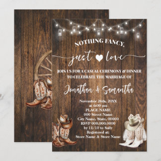 Western Nothing Fancy Just Love Casual Wedding Invitation