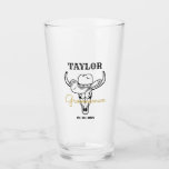 Western Old Frontier Cowboy Personalised Groomsmen Glass<br><div class="desc">Personalised gifts for groomsmen with old western cowboy theme. Decorated with cowboy hat with vintage western font. Text and background colour are editable using the Design Tool to fit your occasion. Get this customise gift for wedding,  bachelor party,  engagement party or any other special occasions.</div>