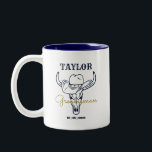 Western Old Frontier Cowboy Personalised Groomsmen Two-Tone Coffee Mug<br><div class="desc">Personalised gifts for groomsmen with old western cowboy theme. Decorated with cowboy hat with vintage western font. Text and background colour are editable using the Design Tool to fit your occasion. Get this customise gift for wedding,  bachelor party,  engagement party or any other special occasions.</div>