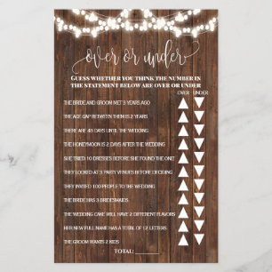 Western Over or Under Bridal Shower Game Card