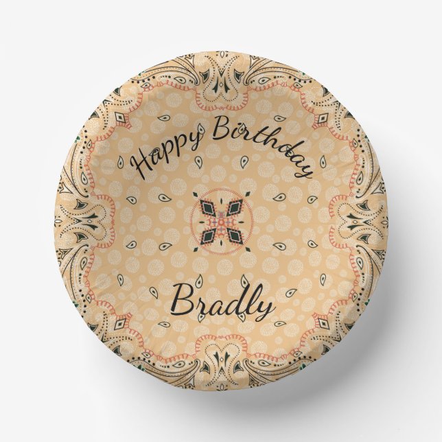 Western Paisley Gold Bandanna Custom Paper Plate (Front)