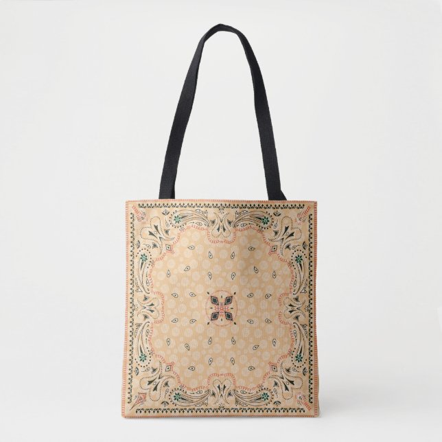Western Paisley Gold Bandanna Print Cowgirl Tote Bag (Front)